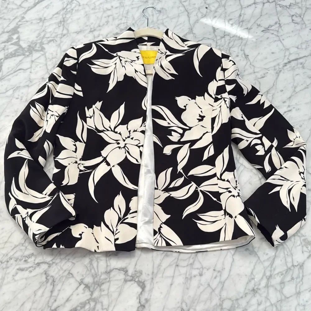 Flores & Flores Women's Floral Hawaiian Print Silk Blazer Jacket Set Size 8